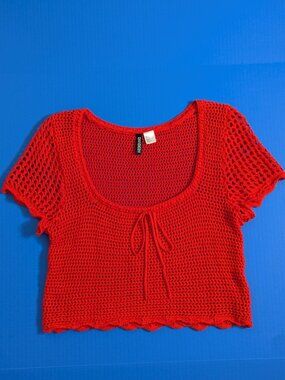 H&M Divided Red Cotton Crochet Top Size L